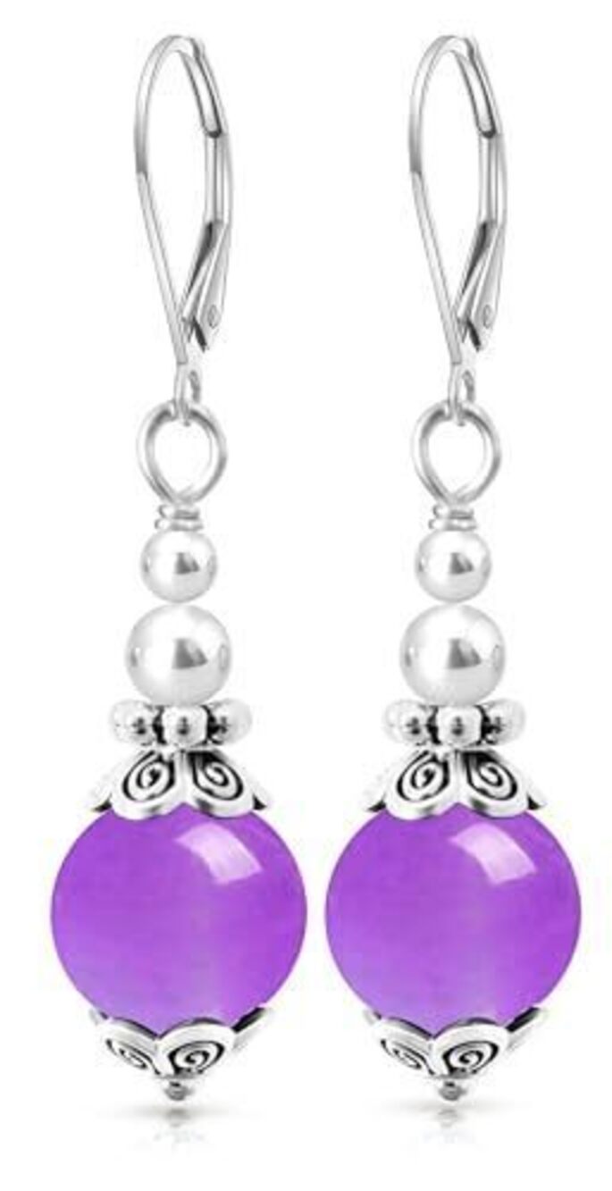 4972 Natural 10mm Purple Amethyst Gem Stone Bead Drop Earrings,Vintage